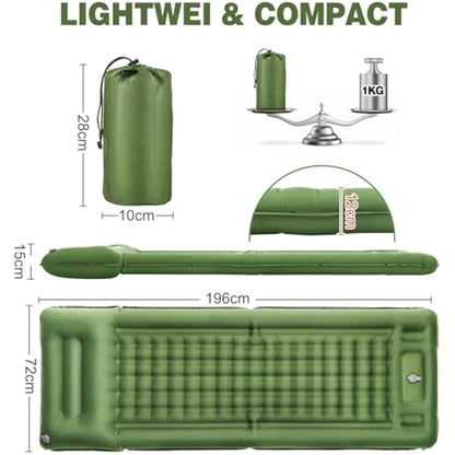 NexusNurture Camping Mat, 12CM Thicken Self Inflating Camping Mat with Built-in Pump & Pillow, Ultralight Mattress Sleeping Mat, Waterproof Camping Bed for Backpacking, Hiking, Camping and Beach