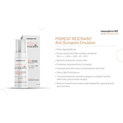 Mesoderm RX Pigment Restraint 50+ Anti Sun Spots, Protect and Nourish Face, Neck, Hands, 50ml