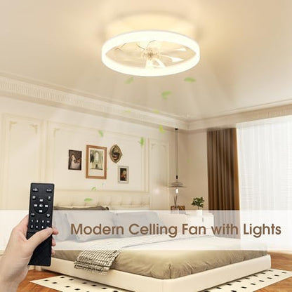 NIORSUN 60cm Ceiling Fans with Lights and Remote, 6 Speeds Modern Smart LED Ceiling Fan Light, 3000K-6500K Dimmable Quiet Fan Lights Ceiling for Bedroom Living Room Dining Room (White)