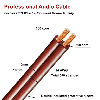 WOWLED 2 Pack High-end Pure Copper HIFI OFC Speaker Wire Cable with Banana Plug, 4m Gold-Plated Banana Tip Plugs Male to Male 600 Strand 14 AWG Audio Speaker HIFI System Home Theater 13.12FT