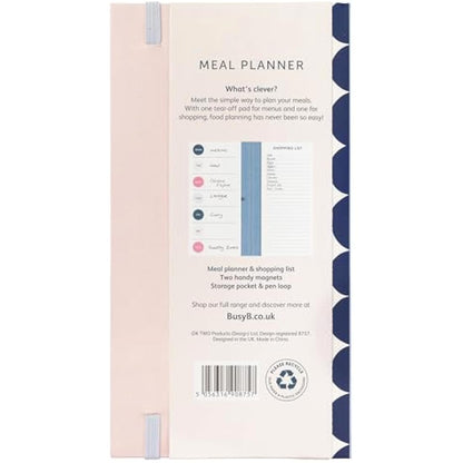 Busy B Navy Spot Meal Planner - Weekly Tear-Off Meal Planner, Shopping Lists, Storage Pocket, Elastic Closure, Pen Loop and Two Magnets - FSC® Certified