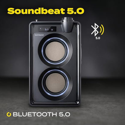 Overmax Soundbeat 5.0 Bluetooth Speaker 20W RMS Crystal Clear Sound, Built-in FM Radio, USB, SD, AUX Playback, LED Lighting, Karaoke Feature, Long-Lasting 3600mAh Battery Up to 9 hrs, Remote Control