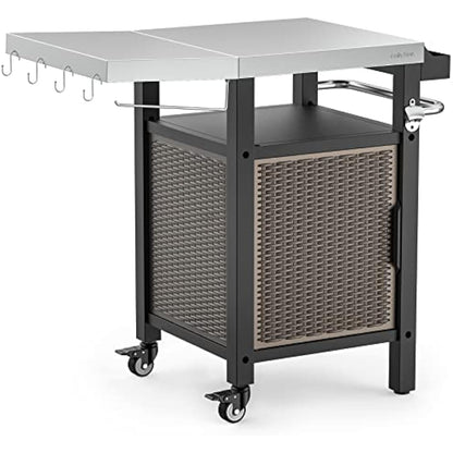 Onlyfire BBQ Storage Cart Table,Garden Serving Trolley Table With Seasoning box and Closed Storage Space,for Outdoor Grilling and Cooking