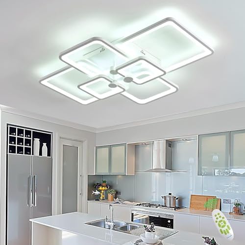 HIHIHOMY Modern LED Ceiling Light Dimmable with Remote Control 6-Ring Living Room Geometric Design 78 W 6630 LM, White for Bedroom, Kitchen, 3000-6500 K Lamp [Energy Class F]