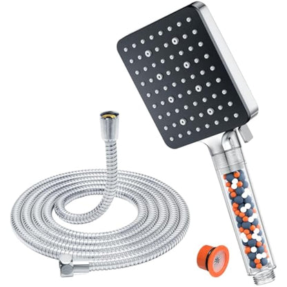 Shower Head and Hose 1.6M with Filter - YEAUPE PRO Square High Pressure Bathroom Shower Heads 6 Jet Modes,Large Powerful Flow Rain Showerhead for Low Pressure Hard Water Filter Shower Head