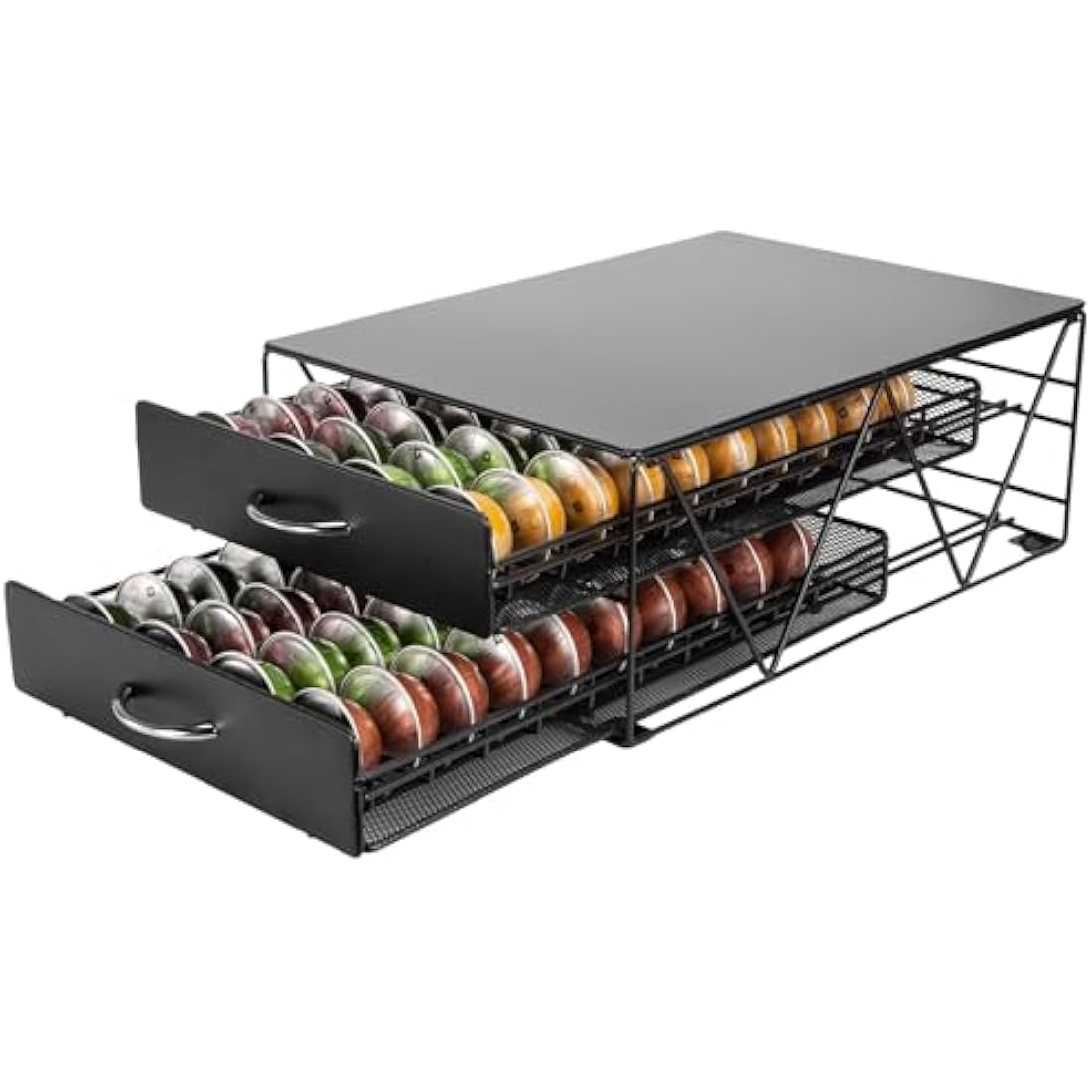 SYSYLY Coffee Pod Holder,2-Tier Coffee Pod Drawer Compatible For Dolce Gusto,Nespreso Vertuoline Pods,Max. Capacity 80 - Coffee Machine Stand - Non-Slip,Pods Dispenser,Metal Drawer.