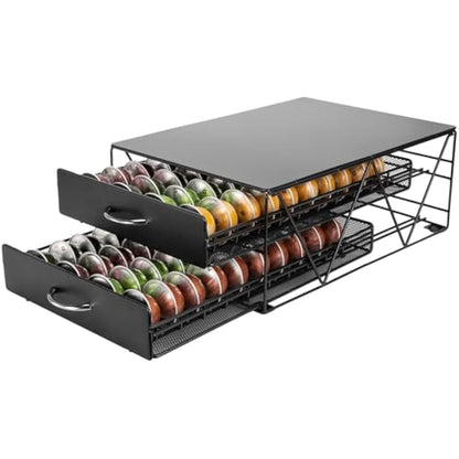 SYSYLY Coffee Pod Holder,2-Tier Coffee Pod Drawer Compatible For Dolce Gusto,Nespreso Vertuoline Pods,Max. Capacity 80 - Coffee Machine Stand - Non-Slip,Pods Dispenser,Metal Drawer.