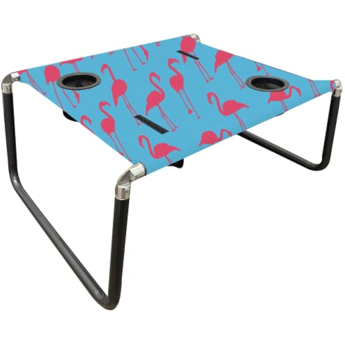 Neso Portable Beach Table with Cup Holders, Cell Phone Pockets, Lightweight for Picnics and Parks (Flamingos)