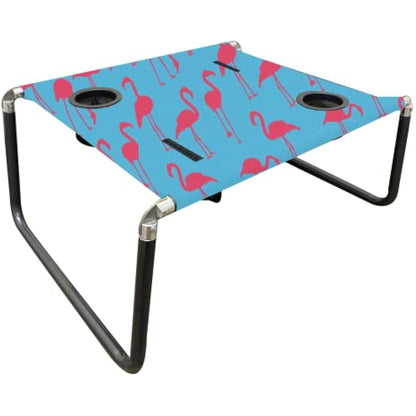 Neso Portable Beach Table with Cup Holders, Cell Phone Pockets, Lightweight for Picnics and Parks (Flamingos)