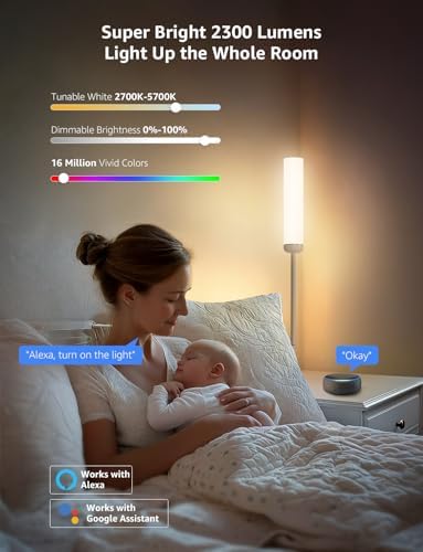 Lepro O1 AI Floor Lamp, Smart Standing Lamp with Music Sync, 2300 Lumen Corner Floor lamp for Living Room, Bedroom, RGB+CCT, AI Lighting Design Assistant, Works with Alexa, 2.4GHz WiFi, No Remote