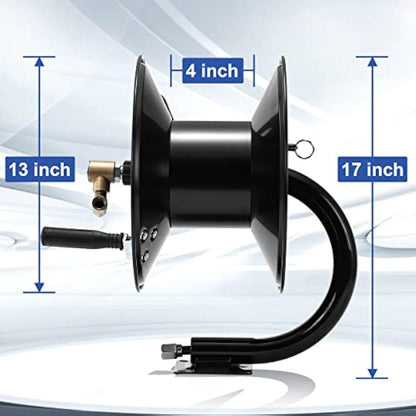 M MINGLE Pressure Washer Hose Reel 100ft, Heavy Duty Steel Hose Reel, Manual Crank Power Washer Hose Reel with Swivel Arm, 3/8" NPT