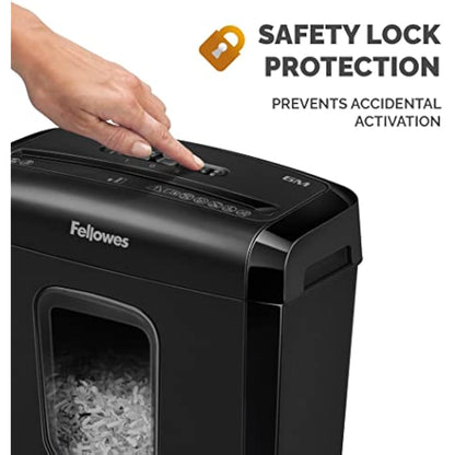 Fellowes Paper Shredder for Home Office Use - 6 Sheet Mini Cut Shredder for Home and Personal Use - Deskside Shredder with 13 Litre Bin and Safety Lock - Powershred 6M - Advanced Security P4 - Black