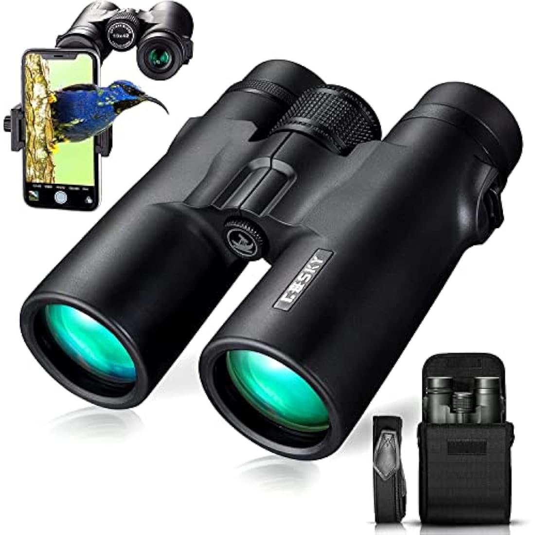 Gosky 10x42 Roof Prism Binoculars for Adults, HD Professional Binoculars for Bird,Travel Stargazing Hunting Concerts Sports-BAK4 Prism FMC Lens-with Phone Mount Strap Carrying Bag