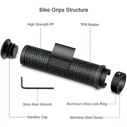 NUWAB Premium Bike Handlebar Grips, Professional Mountain Bicycle Grips with Soft Anti-Slip Rubber, Single Lock-on Bike Handlebar, 2PCS Allen Wrench Come With