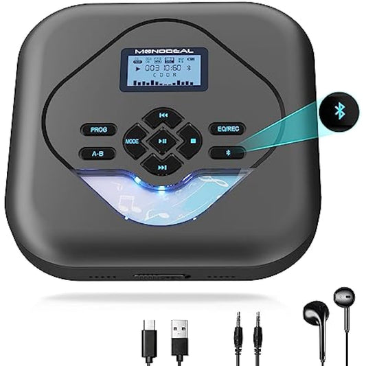 CD Player Portable with Speaker, 2023 MONODEAL Portable CD Player with Bluetooth, Built-in CD Burning Function, Rechargeable CD Player with Speakers, Personal CD Player for Car, Anti-Skip CD Player