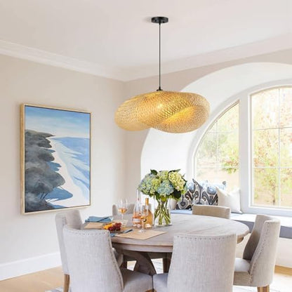 Schindora Retro Rattan Lampshade,80Cm Pendant Light Handwoven Hat Pendant Lighting Ceiling Creativity Boho Lampshade for Restaurant Tea Room Bedroom Living Room Cafe,E27