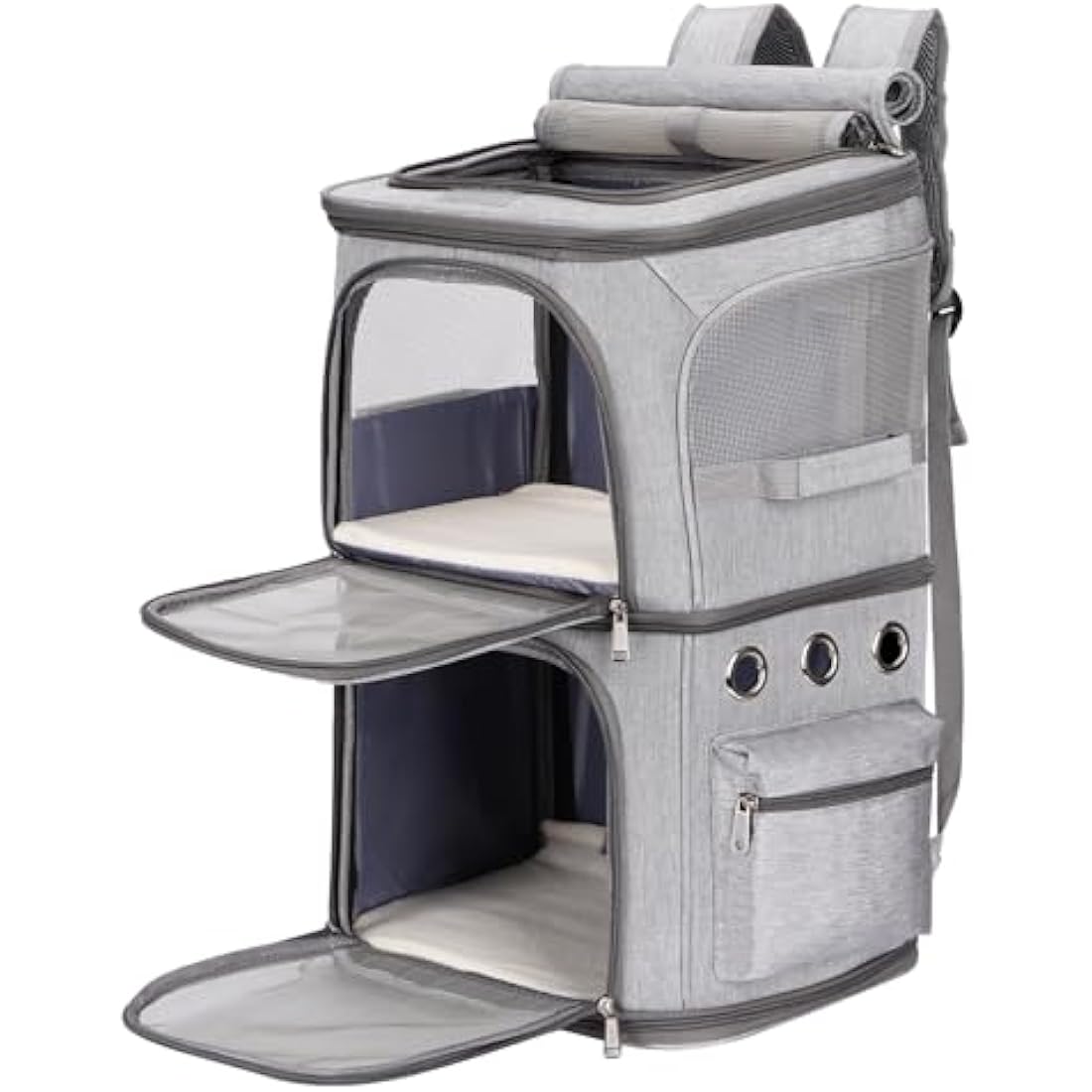 FASNATI Double-Compartment Pet Carrier Backpack, Cat Carrier Backpack for 2 Cats, Small Dogs, Perfect for Traveling/Hiking/Camping, Grey, XL