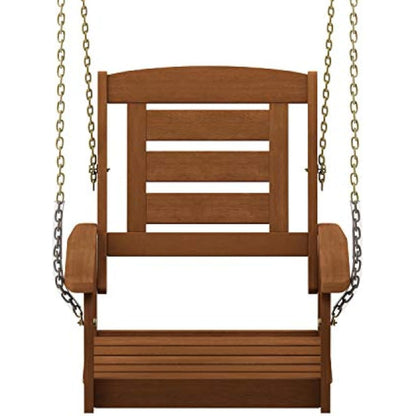 Furinno Tioman Hardwood Single Hanging Porch Swing with Chain, Natural