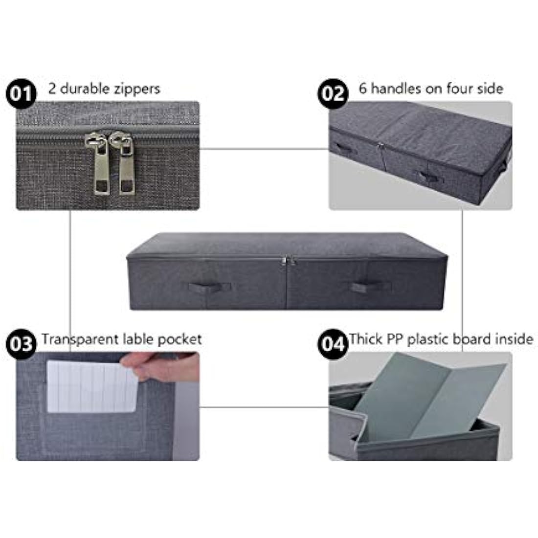 Amonsen Large Under the Bed Storage Container for Duvets, Blankets Bedding Accessories, Underbed Storage Boxes, Black Gray