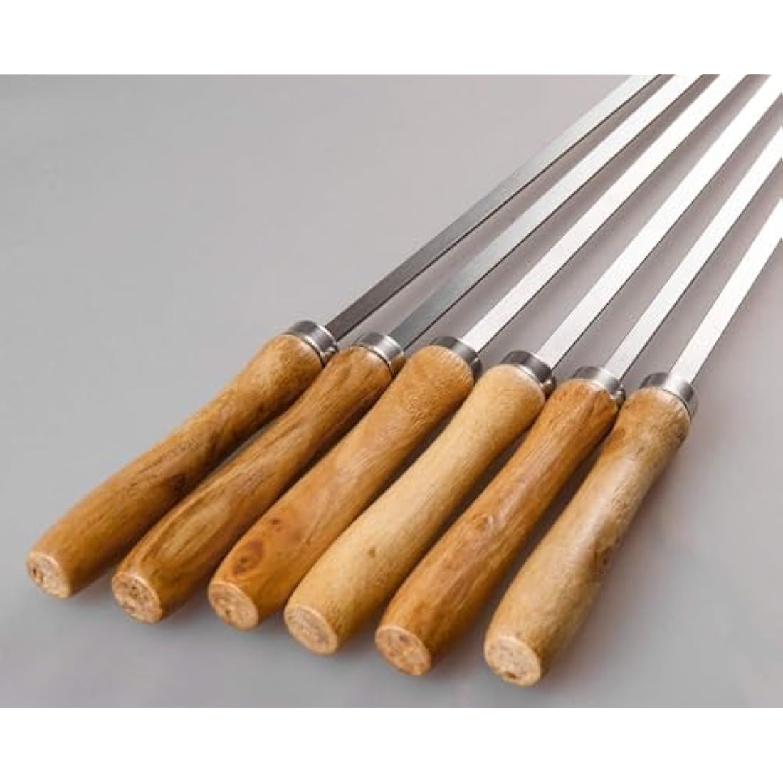 IMEEA 16.5in/42cm Flat Kebab Skewers Stainless Steel Barbecue Skewers with Wooden Handle Flat Metal BBQ Skewers for Grilling, Set of 6