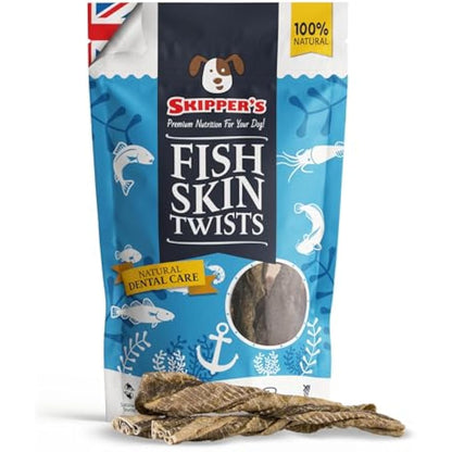 SKIPPER'S Fish Skin Twists Dog Chews for Teeth - Handmade & Gently Air- Dried - Healthy & Natural Dog Dental Sticks Long Lasting - Hypoallergenic & Grain Free (Regular, 1kg)