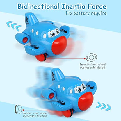 JoyPlus Baby Toy Cars for 1 2 3 Year Olds, 4 PCS Push and Go Airplane Cars, Friction Powered Airplane Toys, Pull Back Aircrafts Vehicle Set, Helicopter Gifts for 1 2 3 4 Year Olds Boys Girls