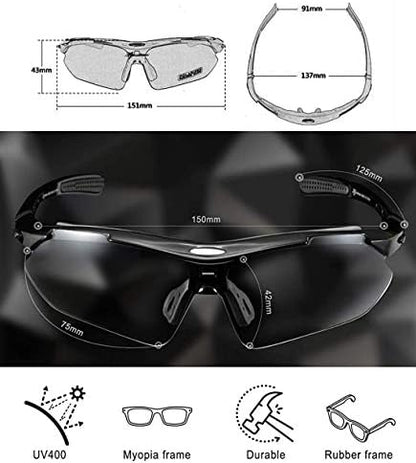 ROCKBROS Polarized Cycling Sunglasses for Men Women Sports Sunglasses UV Protection Cycling Glasses with 5 Interchangeable Lenses Bike Goggles TR90 Unbreakable Frame