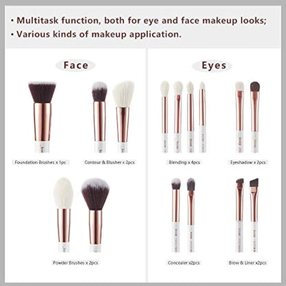 Jessup 15Pcs Professional Foundation Makeup Brushes Set Make up Brush Tools kit Powder Definer Shader Liner Pearl White/Rose Gold T220