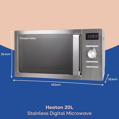 Russell Hobbs Stainless Steel Digital Microwave 20 Litre 800W Solo Digital with 5 Power Levels, Defrost Function & Easy Clean, 60 Minute Timer, 8