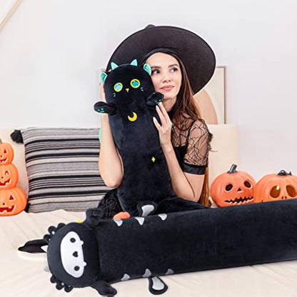 Mewaii 36in Long Cat Plush Pillows Stuffed Animals Squishy Pillows - Plushie Cute Big Green Eyes Sleeping Hugging Plush Pillow Soft Toys for Kids(Black)