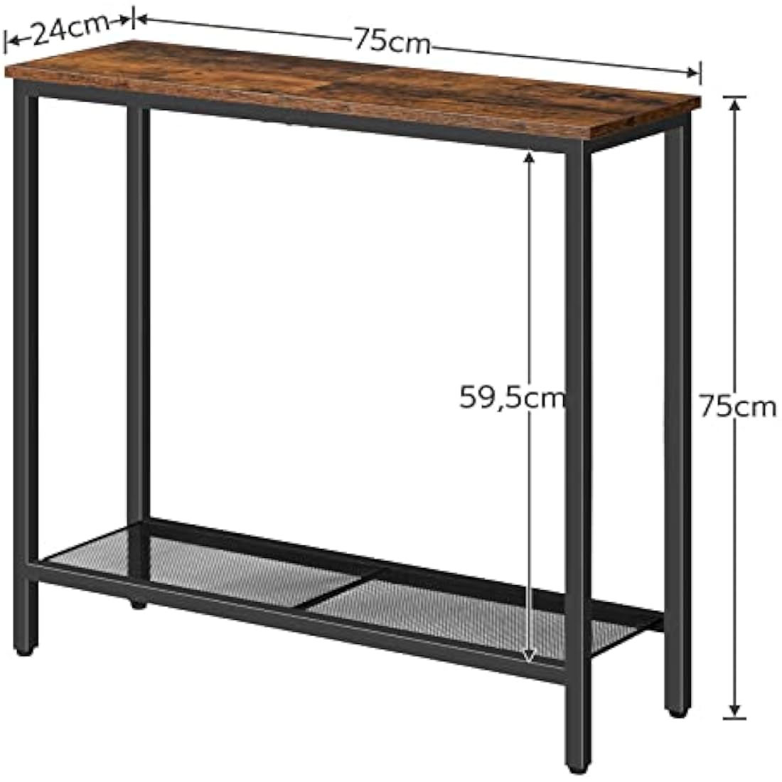 HOOBRO Slim Console Table with Storage, Narrow Console Table for Hallway, Industrial Hallway Table, Slim Sofa Table for Living Room, Bedroom, Rustic Brown and Black EBF74XG01