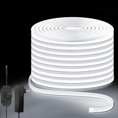 Lucienstar White LED Strip Lights - 24v Cool White Dimmable Neon Light Strip, 10M IP67 Waterproof Strip Lights,Flexible Neon Strip Light for Home Decor (Power Adapter Included)