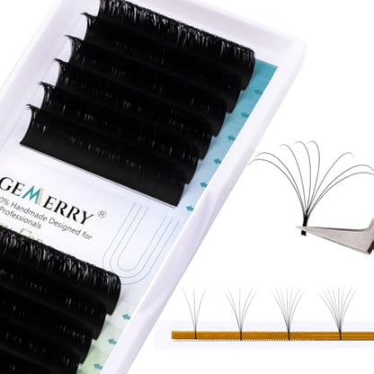 Easy Fan Lash Extensions 0.07mm 15mm D curl Russian Volume Noir Lashes Tray Automatic Flowering Blooming Self Fanning Lashes 3D 4D 5D 6D 8D Long Individual Eyelashes Gemerry Lashes(0.07-d curl-15mm)