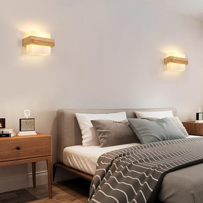 DELIPOP Wooden Wall Lights Indoor, E27 Modern Minimalist Design Wall Lamp, Wood Wall Lighting Fixtures 3 Lighting Colours 3000K/4500K/6500K for Living Room Bedroom Corridor Stairs