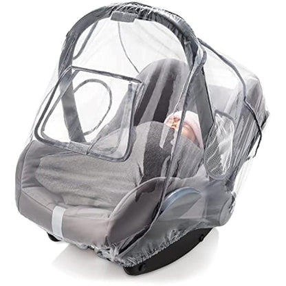 ZAMBOO Universal Car Seat Rain Cover with Quick-Access Window (to fit Maxi COSI/Cybex/Graco/Joie/Nuna e.g.) - Baby Car Seat Rain Cover, Dual Side Ventilation, Handle Opening - Grey