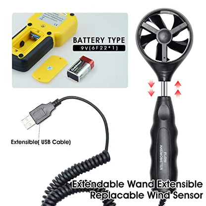LYCEBELL LC-856A Pro Anemometer with Telescopic Sensor, Wind Speed Meter, Wind Velocity Airflow CFM Meter with Data Storage Back Light LCD for HVAC