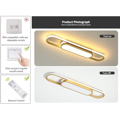 Oninio LED Ceiling Light Modern 40W Ceiling Lamp Dimmable Ceiling Lights with Remote Control Flush Mount 70cm Linear Ceiling Lamp for Living Room,Hallway, Kitchen, Bedroom (Gold)