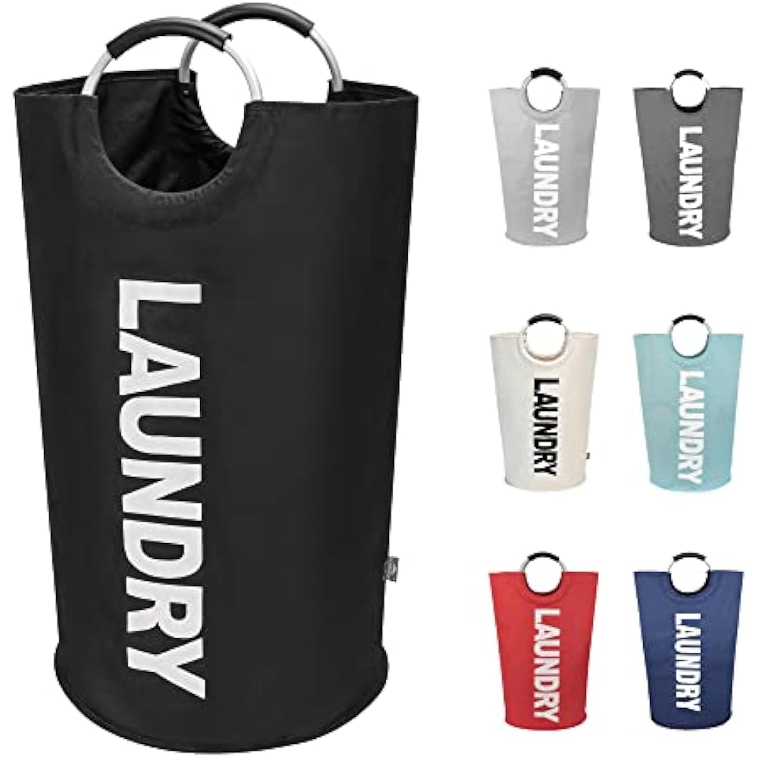 DOKEHOM 90L Large Laundry Basket, Collapsible Laundry Bag, Freestanding Tall Clothes Hamper, Foldable Washing Bin (Black)
