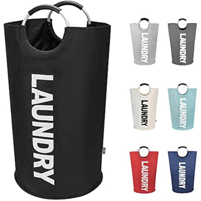 DOKEHOM 90L Large Laundry Basket, Collapsible Laundry Bag, Freestanding Tall Clothes Hamper, Foldable Washing Bin (Black)