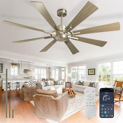 Depuley Ceiling Fan Without Light: 72 Inch Big Outdoor Fan with Remote Control for Patio Porch - Grainy Fan for Indoor - Large Farmhouse Fan Reversible 8 Blade Quiet DC Motor