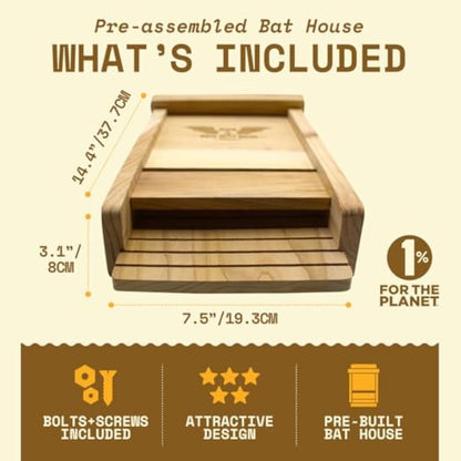 WildYard The Complete Bat House & Bat Box for Outdoors - Keep your Backyard Mosquito-Free - Without Paint, Single Chamber - Easy to Hang