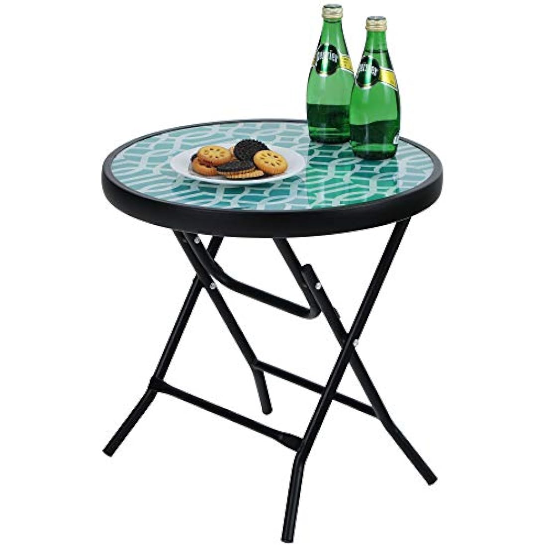 PHI VILLA Folding Side Table, Foldable Coffee Outdoor Garden Small Round Patio Table - Turquoise