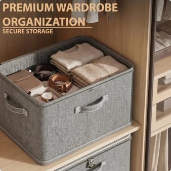 BOBPPOP Fabric Storage Boxes With Lids, Grey Under Bed Storage Box With Lock, Clothes & Toys Organisation Box For Bedding, Medicine, Snacks