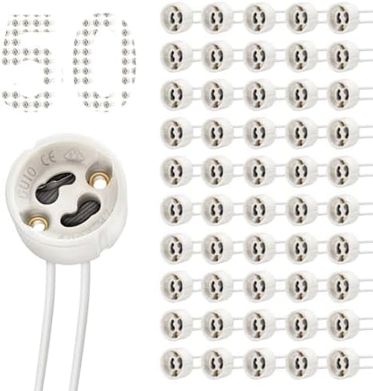 DiCUNO GU10 Lamp Holder 0.75mm² Silicon Wire GU10 Connector Ceramic Base for LED and Halogen,250V,Max 300W,50-Pack