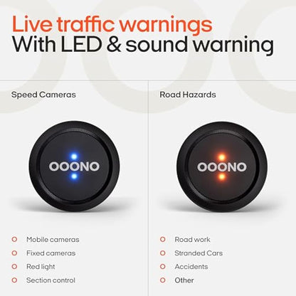 OOONO CO-Driver NO1: Warns of speed controls and dangers in road traffic in real time - automatically active after connecting to smartphone via Bluetooth