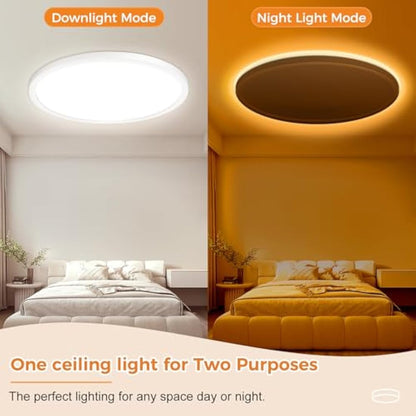 slochi 40CM Dimmable Ceiling Light, 36W LED Ceiling Light with Remote Control, 3000-6500K Color Changing, Nightlight 1800k, Flat Round Flush Ceiling Lighting for Living Room Kitchen Bedroom, White