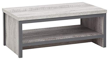 GFW Boston Grey Wood Effect Coffee Table with Shelf, Industrial Style Coffee Table with Storage Shelf, Modern Living Room Furniture
