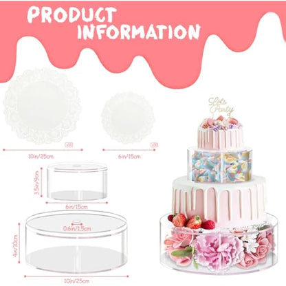 Giyiprpi 2PCS Acrylic Fillable Cake Stand, Round Cylinder Display Riser Display Box, Decorative Centerpiece for Wedding Birthday Party Display 6 Inch, 10 Inch