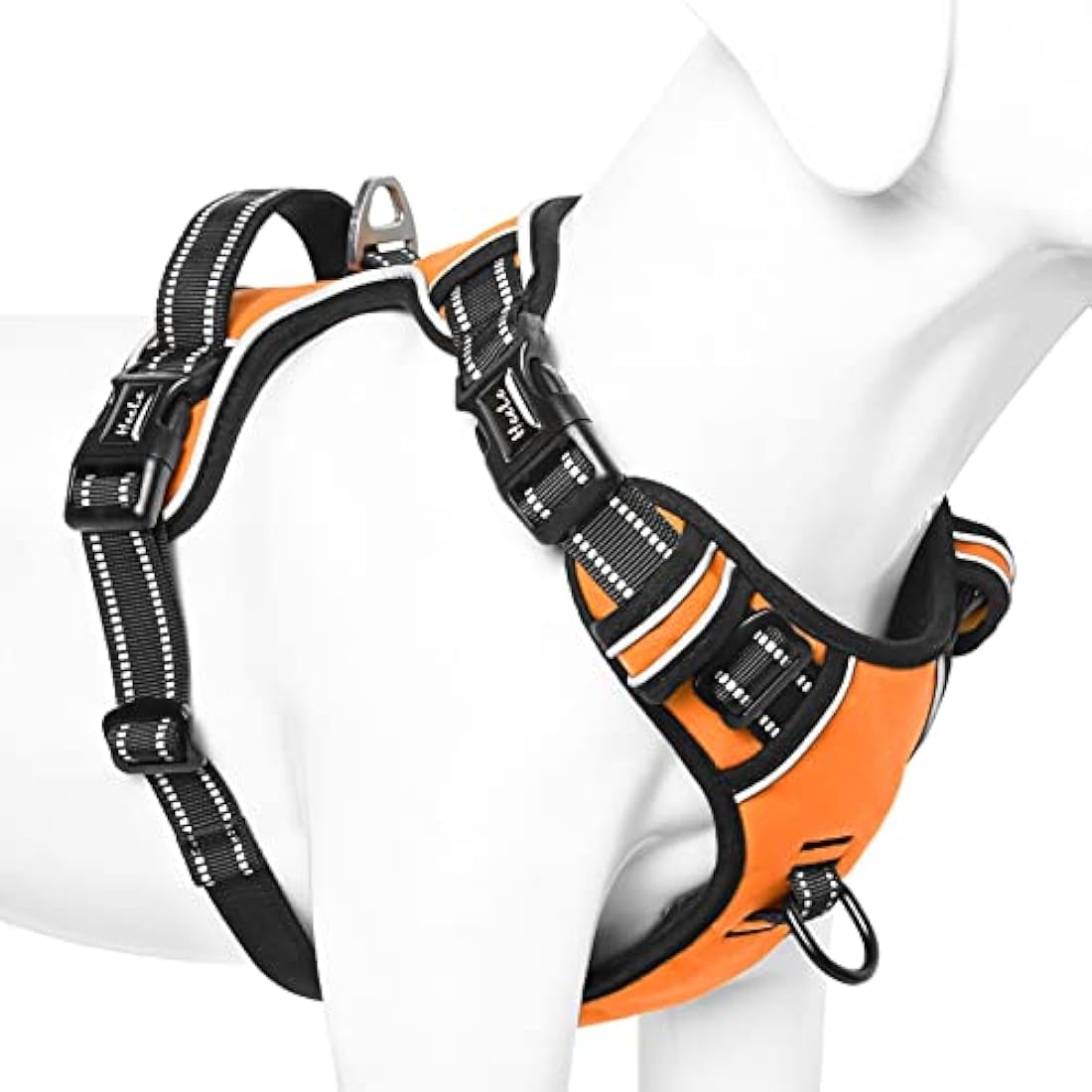 HEELE No Pull Dog Harness - Ex-Large, Release on Neck, Reflective, Adjustable with Front & Back Leash Attachments & Soft Padded Control Handle - Orange, XL