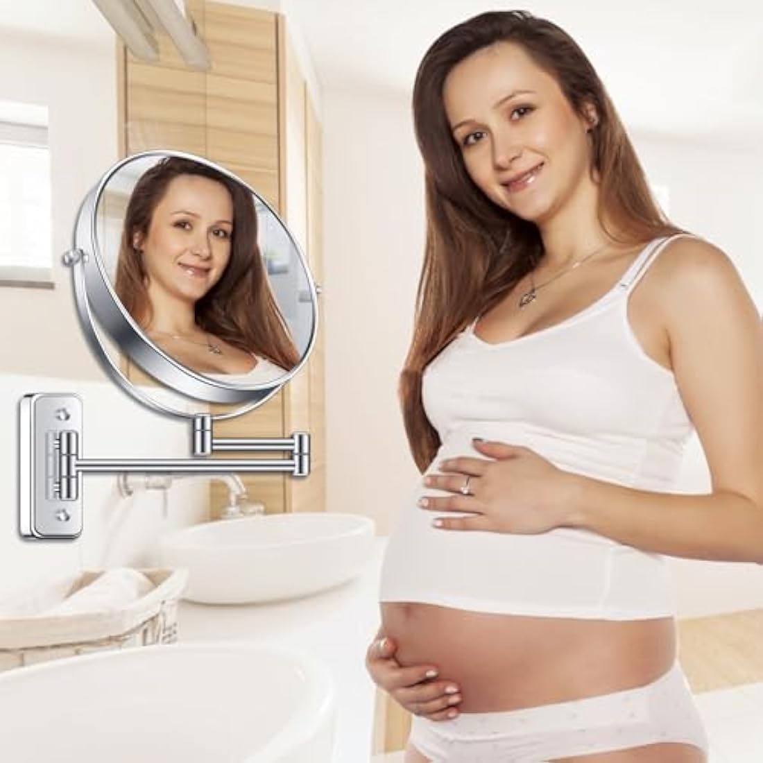 BTremary 9” Large Wall Mounted Makeup Mirror 1X/7X Double-Side Bathroom Magnifying Mirror 360 Swivel Vanity Mirror Extendable Shaving Wall Mount Cosmetic Mirror for Men and Women, Chrome